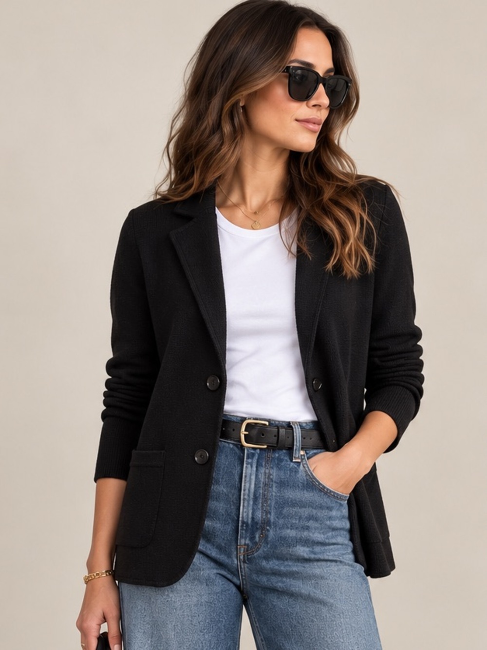 J.Crew 100% Merino Wool Sweater Blazer Black 2 Button Size Medium F4493